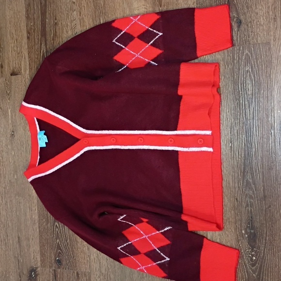New! Cece Argyle Cardigan Size Medium - Picture 2 of 7